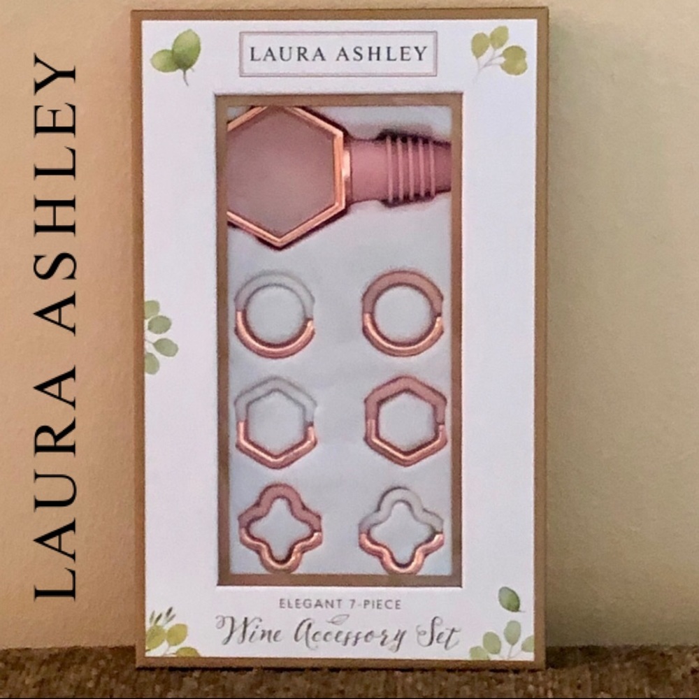 LAURA ASHLEY—ELEGANT 7-PIECE ROSE GOLD WINE ACCESSORY SET!! BNWT & IN THE BOX!!